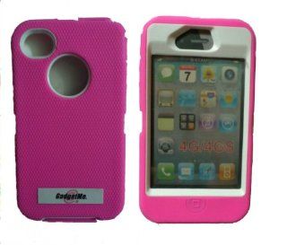 Iphone 4 4s Defender Style 3 Layer Case Pink and White + GadgetMe Brands (TM) Decal Cell Phones & Accessories