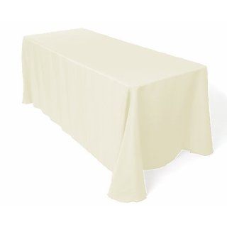 LinenTablecloth 90 x 132 Inch Rectangular Polyester Tablecloth Ivory   White Tablecloth
