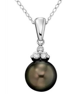 14k White Gold Tahitian Pearl (8mm) & Diamond Accent Pendant   Necklaces   Jewelry & Watches