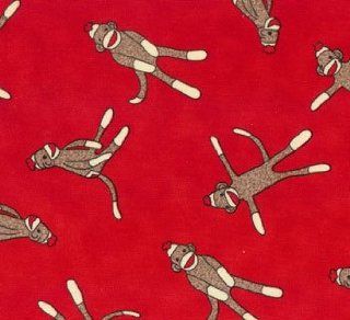44" Wide Funky Monkey Flannel Red Sock By Erin Michaels Fabric By the Yard