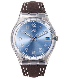 Swatch Watch, Unisex Swiss Blue Choco Brown Leather Strap 34mm GM415   Watches   Jewelry & Watches