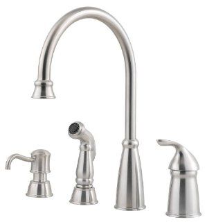 Pfister Avalon 1 Handle 4 Hole High Arc Kitchen Faucet w/Side Spray & Soap Dispenser in Stainless Steel   Touch On Kitchen Sink Faucets  