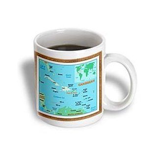 3dRose Modern Map N Countries of The Caribbean Ceramic Mug, 11 Ounce Kitchen & Dining