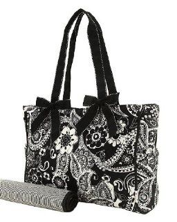 Belvah Quilted Black & White Paisley Diaper Bag (15x10x5.5) 