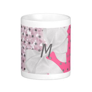 Pink Gray Pokka Dots Glitter Photo Print Monogram Mugs