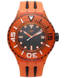 Swatch Watch, Unisex Swiss Sundowner Orange Silicone Strap 44mm SUUO400   Watches   Jewelry & Watches