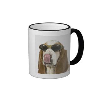 Bassett hound licking nose coffee mug
