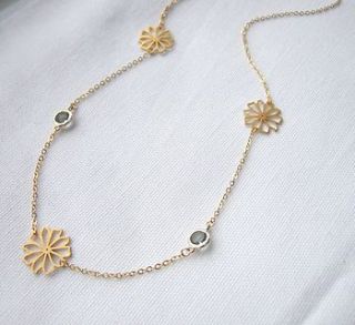 flower and glass stone necklace by la belle et la bete