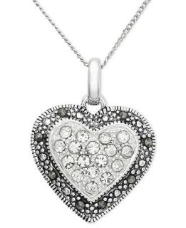 Genevieve & Grace Sterling Silver Necklace, Marcasite and Crystal Heart Pendant   Necklaces   Jewelry & Watches