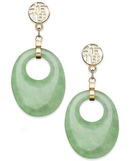 14k Gold Earrings, Jade Oval Drop Earrings   Earrings   Jewelry & Watches