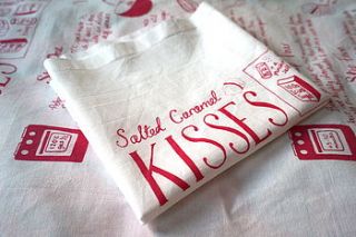 salted caramel kisses tea towel by charlotte vallance illustration & design