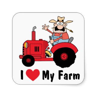 I Love My Farm Square Stickers