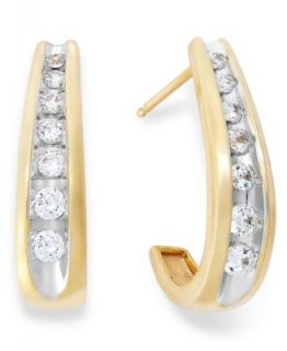 Diamond Earrings, 14k Gold Channel Set Diamond J Hoop Earrings (1/4 ct. t.w.)   Earrings   Jewelry & Watches