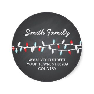 Colorful Christmas Lights Address Label Round Stickers