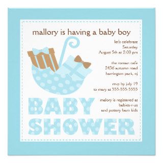 Adorable Umbrella Boy Baby Shower Invitation