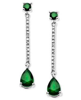 14k White Gold Earrings, Emerald (1 9/10 ct. t.w.) and Diamond Accent Drop Earrings   Earrings   Jewelry & Watches