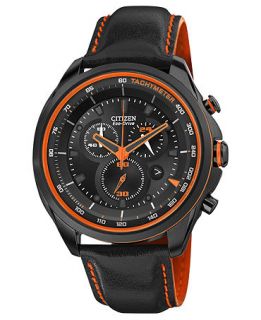 Citizen Mens Chronograph Drive from Citizen Eco Drive Black Leather Strap Watch 44mm AT2185 06E   Watches   Jewelry & Watches