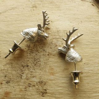 sliver stag head earrings by jessica greenaway