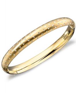 Bangle Bracelet, 14k Gold and Sterling Silver Diamond Cut   Bracelets   Jewelry & Watches