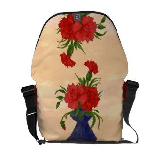 Red floral posie with green leaves in Blue antique Messenger Bag