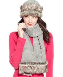La Fiorentina Hat and Scarf Knit Hat and Scarf with Faux Fur Set   Handbags & Accessories