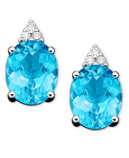 14k White Gold Earrings, Blue Topaz (5 1/2 ct. t.w.) and Diamond (1/10 ct. t.w.)   Earrings   Jewelry & Watches