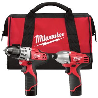 Milwaukee M12 3/8in. Drill & 1/4in. Hex Impact Driver Combo, Model# 2494-22  Combination Power Tool Kits