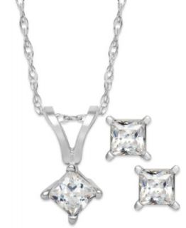 Round Cut Diamond Pendant Necklace and Earrings Set in 10k White Gold (1/4 ct. t.w.)   Jewelry & Watches