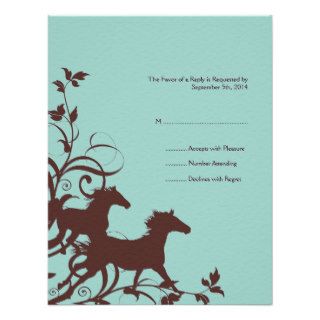 Brown and Teal Wild Horses Wedding RSVP card Invitation