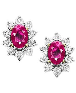 10k Gold Earrings, Ruby (1 1/3 ct. t.w.) and Diamond (5/8 ct. t.w.) Oval Stud Earrings   Earrings   Jewelry & Watches