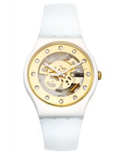 Swatch Watch, Unisex Swiss White Lacquered White Silicone Strap 41mm SUOW100   Watches   Jewelry & Watches