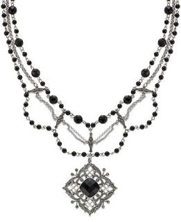 Genevieve & Grace Sterling Silver Onyx (72 9/10 ct. t.w.) and Marcasite Fancy Pendant Necklace   Necklaces   Jewelry & Watches