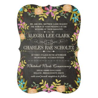 Rustic Floral Garland Chalkboard Wedding Custom Announcement