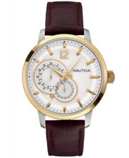 Nautica Watch, Mens Chronograph Brown Leather Strap N15006G   Watches   Jewelry & Watches