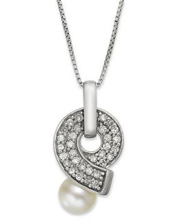 Sterling Silver Necklace, Cultured Freshwater Pearl (8mm) and Diamond (1/3 ct. t.w.) Loop Pendant   Necklaces   Jewelry & Watches