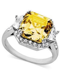 Arabella Sterling Silver Ring, Yellow and White Swarovski Zirconia Cushion Cut Ring (10 1/3 ct. t.w.)   Rings   Jewelry & Watches