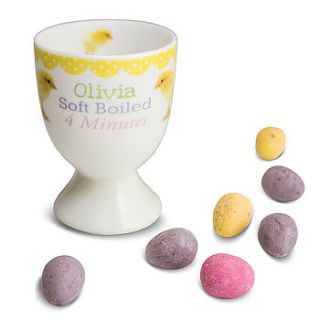 personalised chick easter egg cup and chocs by sleepyheads
