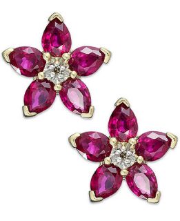 10k Gold Earrings, Ruby (2 ct. t.w.) and Diamond Accent Flower Earrings   Earrings   Jewelry & Watches