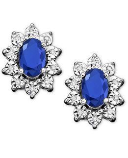 10k White Gold Earrings, Sapphire (1 1/3 ct. t.w.) and Diamond Accent Stud Earrings   Earrings   Jewelry & Watches