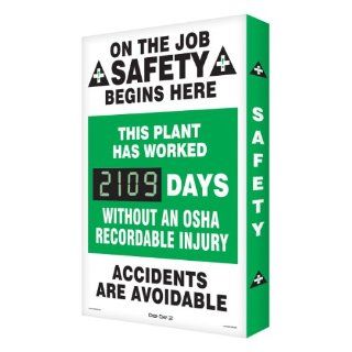 Accuform Signs SCG109 Aluminum Digi Day 2 Electronic Scoreboard, "This Plant Has Worked #### Days Without An OSHA Recordable Injury, " 2" Depth X 20" Width X 28" Height Industrial Warning Signs