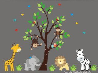 Baby Nursery Wall Decals Safari Jungle Childrens Themed 84" X 109" (Inches) Animals Trees Wildlife Repositionable Removable Reusable Wall Art Better than vinyl wall decals Superior Material  Nursery Wall Decor  Baby