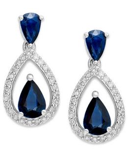 Sterling Silver Earrings, Sapphire (1 3/4 ct. t.w.) and Diamond (1/5 ct. t.w.) Pear Shaped Drop Earrings   Earrings   Jewelry & Watches