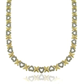 Finesque Gold Overlay 1/10ct TDW Diamond Hearts and 'X' Necklace (I J, I2 I3) Finesque Diamond Necklaces