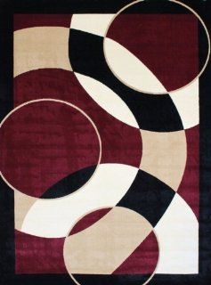 1052 Burgundy 7'10x10'6 Area Rugs Modern Contemporary Abstract Black Ivory Beige Carpet   Machine Made Rugs