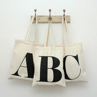 natural cotton initial tote bag by alphabet bags