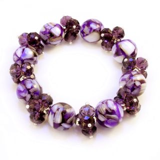 Marble and Crystal Amethyst Purple Stretch Bracelet Bracelets