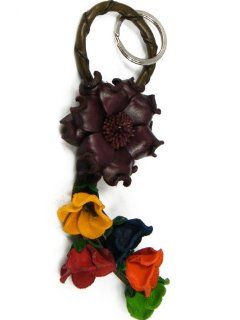Leather Flower Key Chain Ring Bag / Purse Charm Maroon Camellia efa3 Jewelry