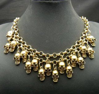 SALE OUT Limited STOCK 2014 model AAN107 2 Stds Golden Chain Necklace with 17pcs Skulls Punk Rock Hiphop Health & Personal Care