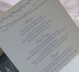 fairy lights wedding menu cards by beautiful day