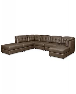 Fabian Leather Modular Sectional Sofa, 6 Piece (Square Corner, Chaise, 3 Armless Chairs, and Ottoman) 147W x 114D x 35H RAF   Furniture